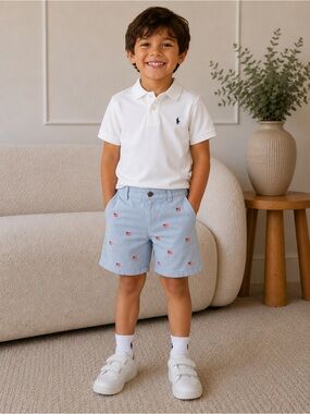 Janie and Jack Light Blue Embroidered Flag Shorts size 5